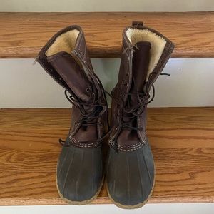 LL Bean 10” shearling lined insulated duck boots.